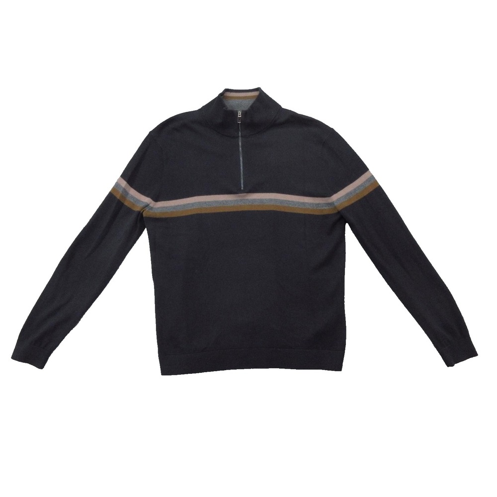 Ted Baker Sweater Mens Large Half Zip Pullover Striped Knit Wool Blend